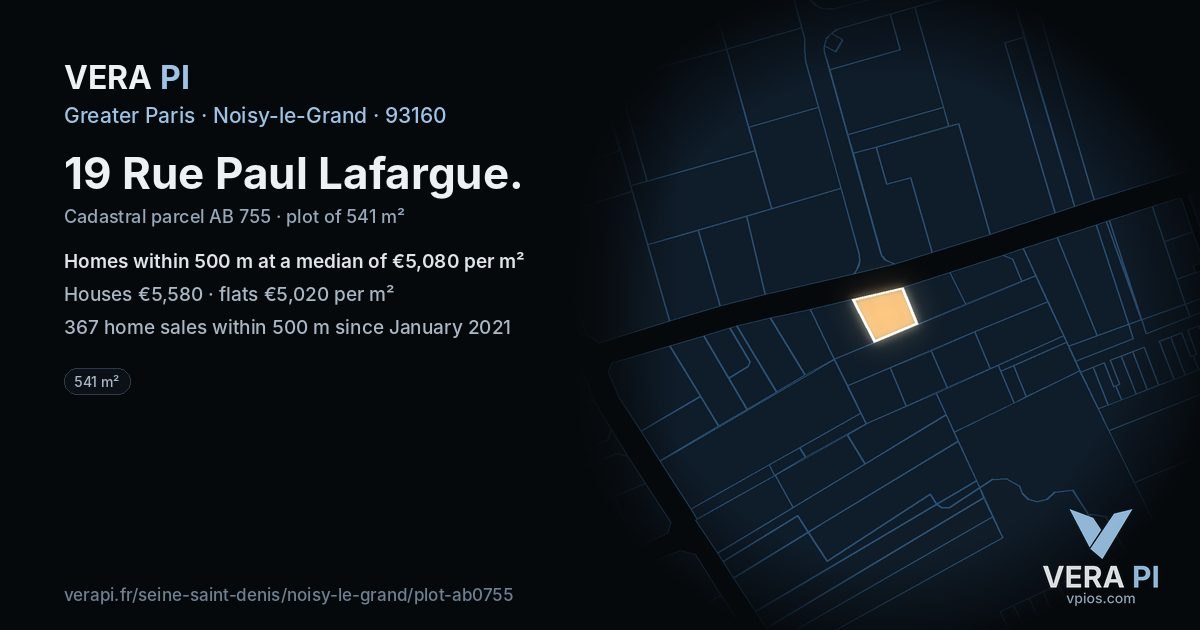19 Rue Paul Lafargue, Noisy-le-Grand at night – the plot lit, the parcels around coloured by the prices near them