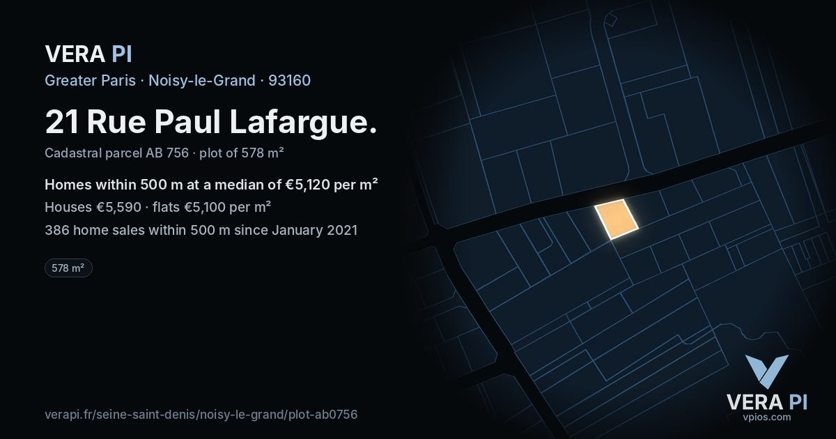 21 Rue Paul Lafargue, Noisy-le-Grand at night – the plot lit, the parcels around coloured by the prices near them