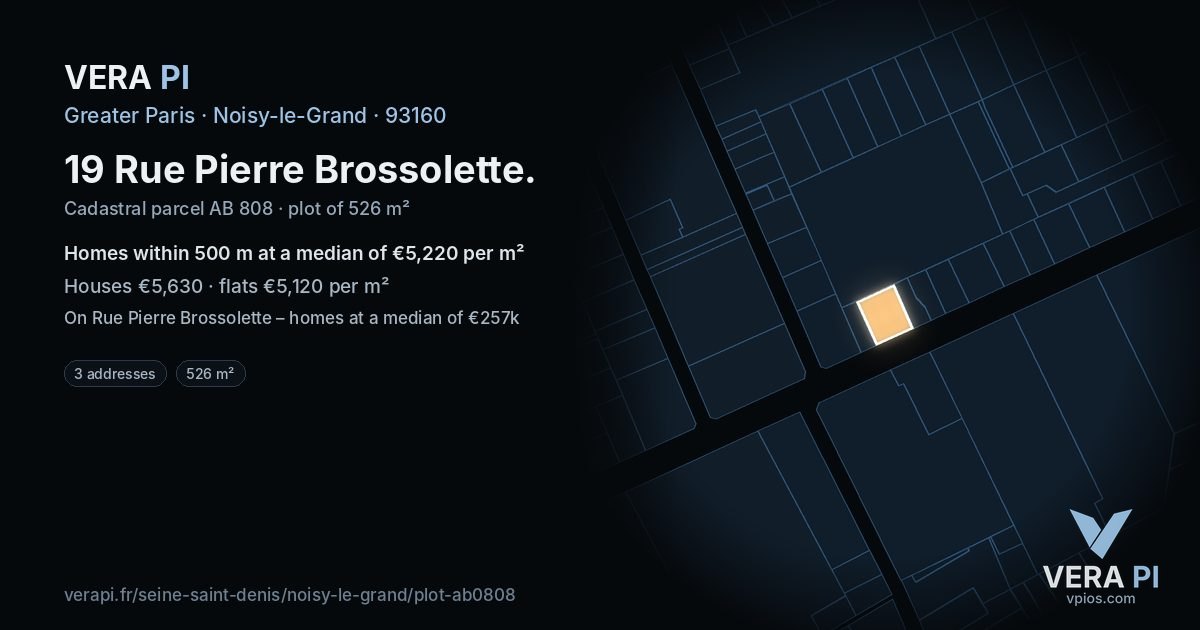 19 Rue Pierre Brossolette, Noisy-le-Grand at night – the plot lit, the parcels around coloured by the prices near them