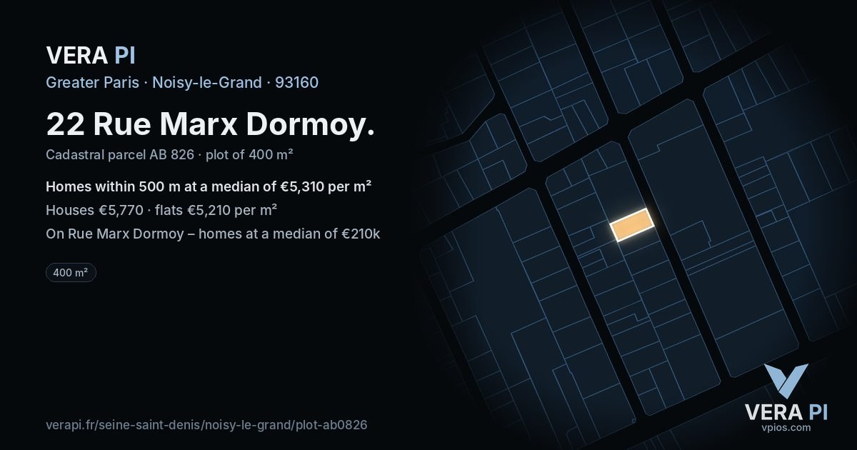 22 Rue Marx Dormoy, Noisy-le-Grand at night – the plot lit, the parcels around coloured by the prices near them