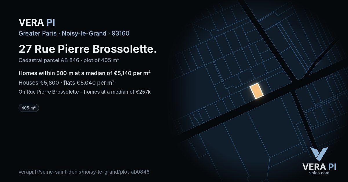 27 Rue Pierre Brossolette, Noisy-le-Grand at night – the plot lit, the parcels around coloured by the prices near them