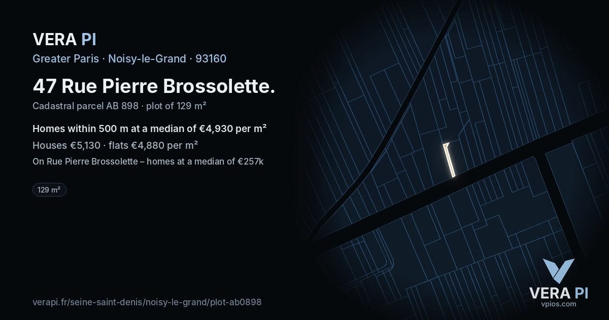 47 Rue Pierre Brossolette, Noisy-le-Grand at night – the plot lit, the parcels around coloured by the prices near them