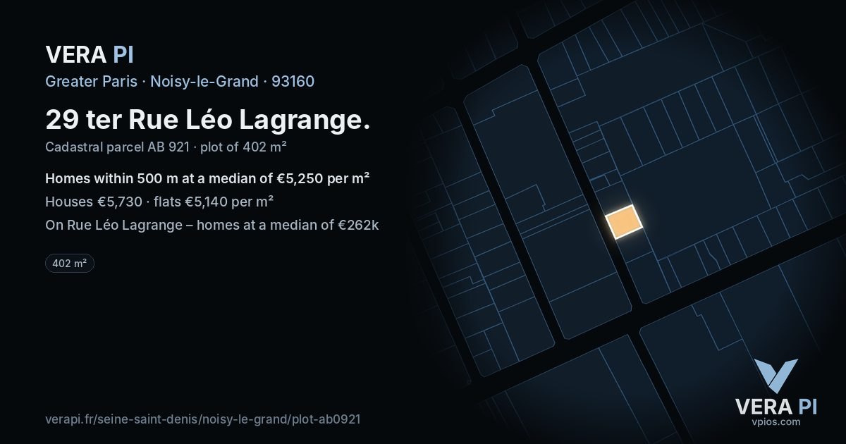 29 ter Rue Léo Lagrange, Noisy-le-Grand at night – the plot lit, the parcels around coloured by the prices near them
