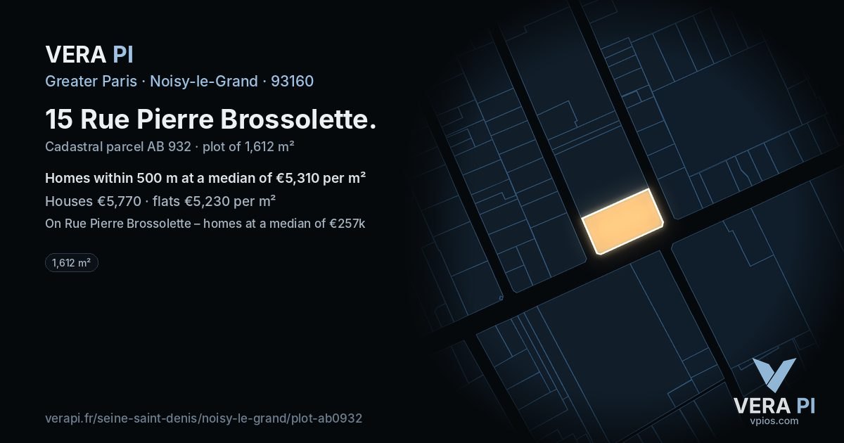 15 Rue Pierre Brossolette, Noisy-le-Grand at night – the plot lit, the parcels around coloured by the prices near them