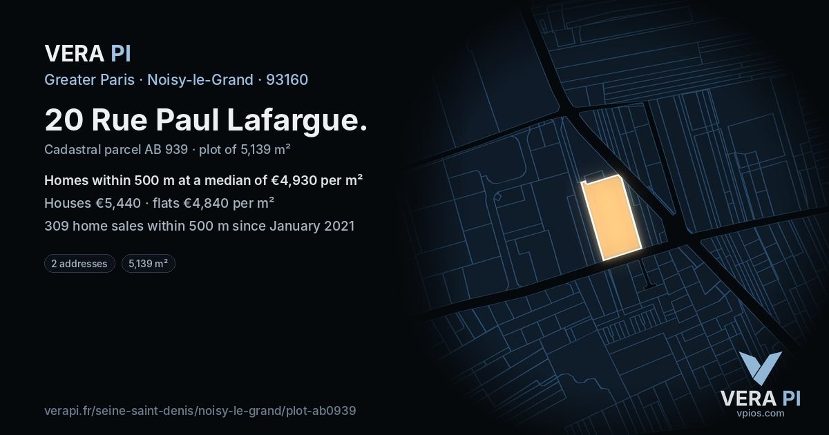 20 Rue Paul Lafargue, Noisy-le-Grand at night – the plot lit, the parcels around coloured by the prices near them