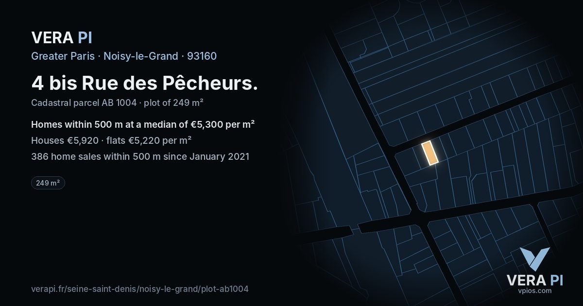 4 bis Rue des Pêcheurs, Noisy-le-Grand at night – the plot lit, the parcels around coloured by the prices near them
