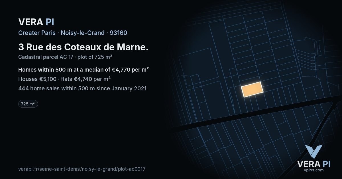 3 Rue des Coteaux de Marne, Noisy-le-Grand at night – the plot lit, the parcels around coloured by the prices near them