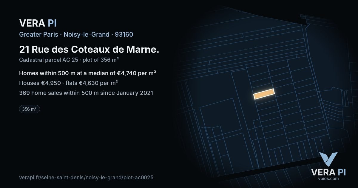 21 Rue des Coteaux de Marne, Noisy-le-Grand at night – the plot lit, the parcels around coloured by the prices near them