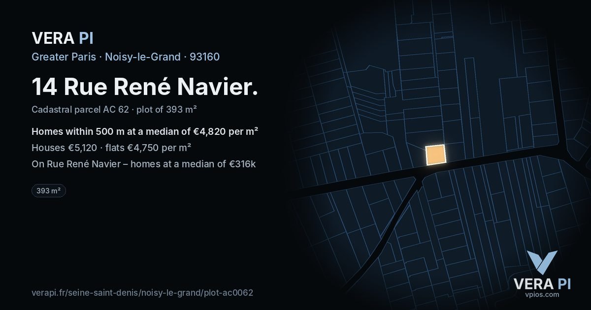 14 Rue René Navier, Noisy-le-Grand at night – the plot lit, the parcels around coloured by the prices near them