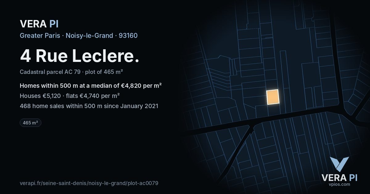 4 Rue Leclere, Noisy-le-Grand at night – the plot lit, the parcels around coloured by the prices near them