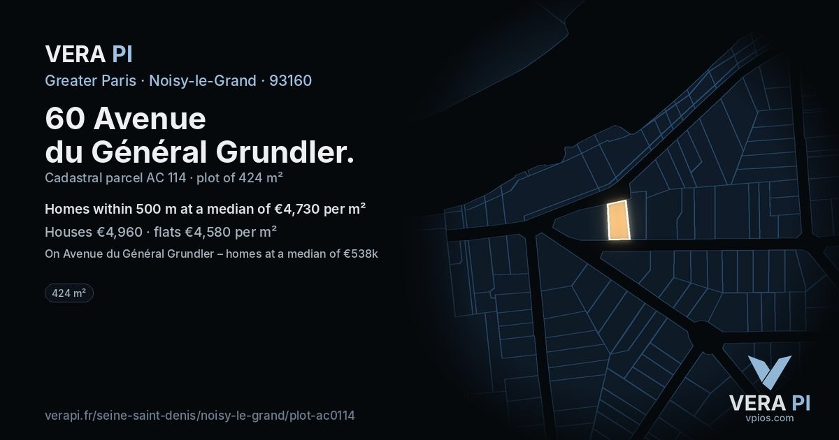 60 Avenue du Général Grundler, Noisy-le-Grand at night – the plot lit, the parcels around coloured by the prices near them