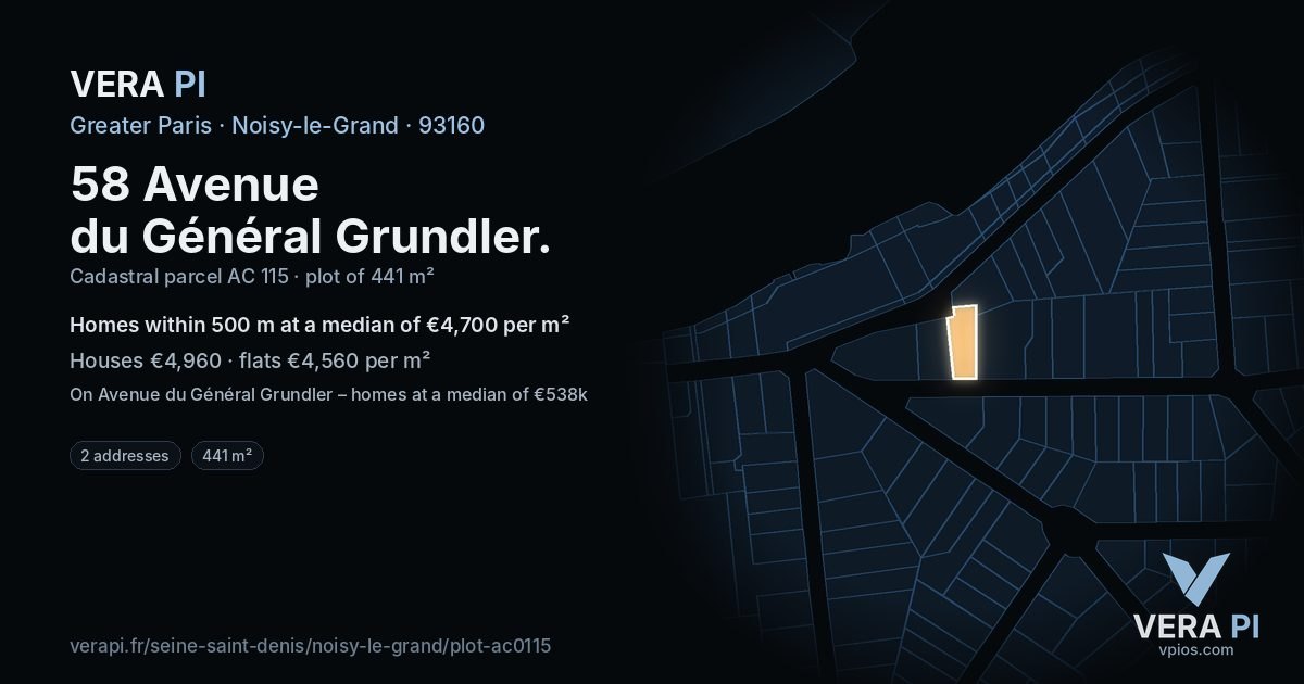 58 Avenue du Général Grundler, Noisy-le-Grand at night – the plot lit, the parcels around coloured by the prices near them