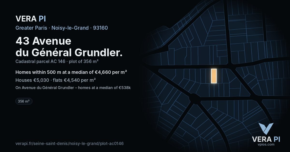 43 Avenue du Général Grundler, Noisy-le-Grand at night – the plot lit, the parcels around coloured by the prices near them