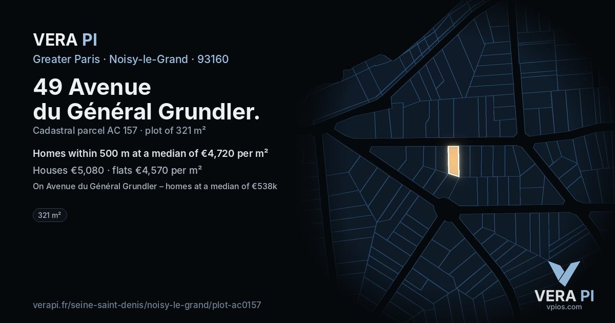 49 Avenue du Général Grundler, Noisy-le-Grand at night – the plot lit, the parcels around coloured by the prices near them