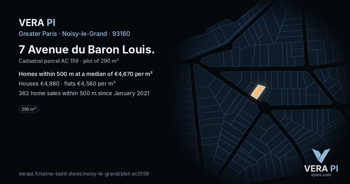 7 Avenue du Baron Louis, Noisy-le-Grand at night – the plot lit, the parcels around coloured by the prices near them