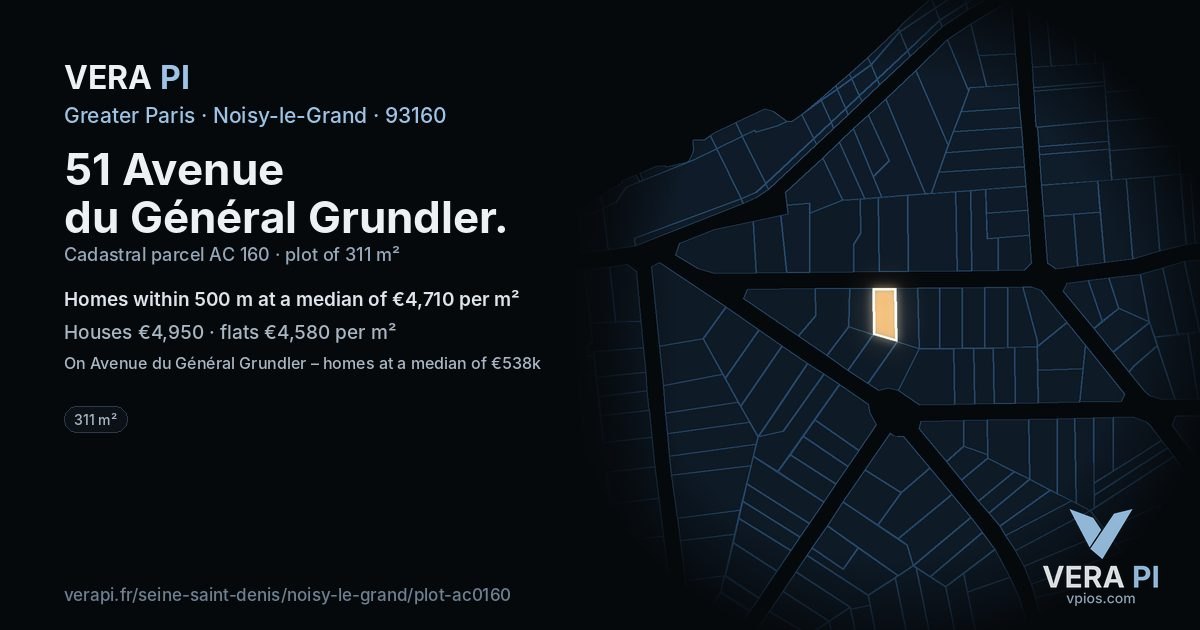 51 Avenue du Général Grundler, Noisy-le-Grand at night – the plot lit, the parcels around coloured by the prices near them