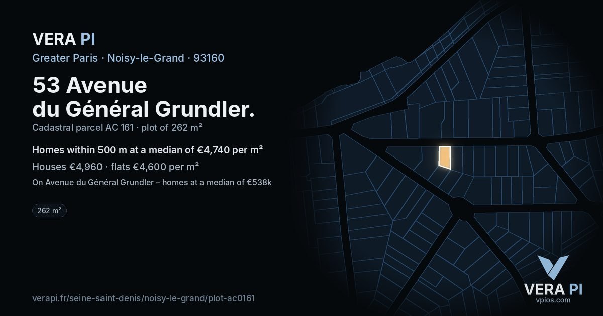 53 Avenue du Général Grundler, Noisy-le-Grand at night – the plot lit, the parcels around coloured by the prices near them