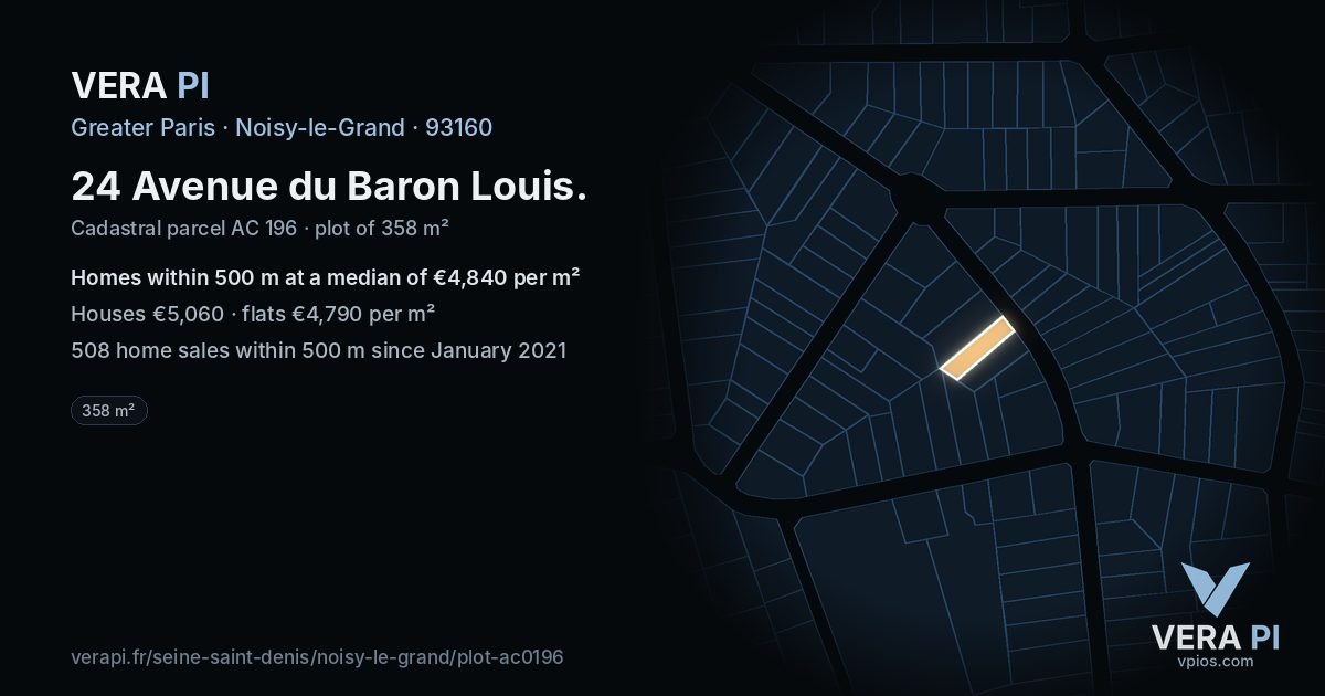 24 Avenue du Baron Louis, Noisy-le-Grand at night – the plot lit, the parcels around coloured by the prices near them