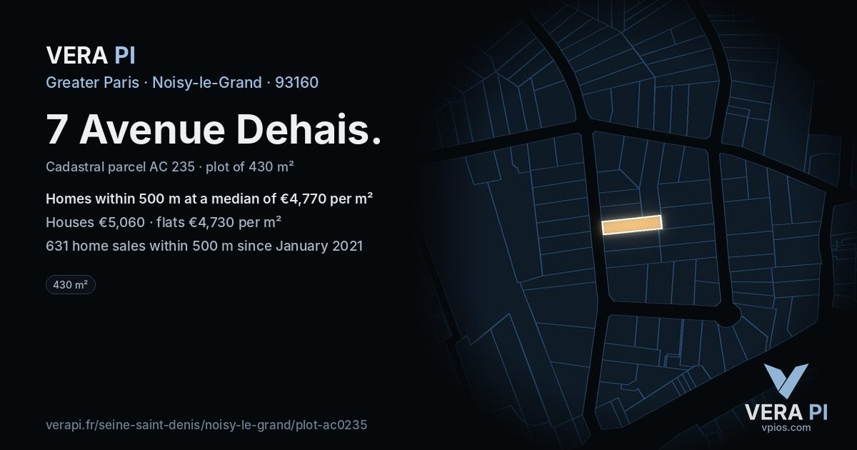 7 Avenue Dehais, Noisy-le-Grand at night – the plot lit, the parcels around coloured by the prices near them