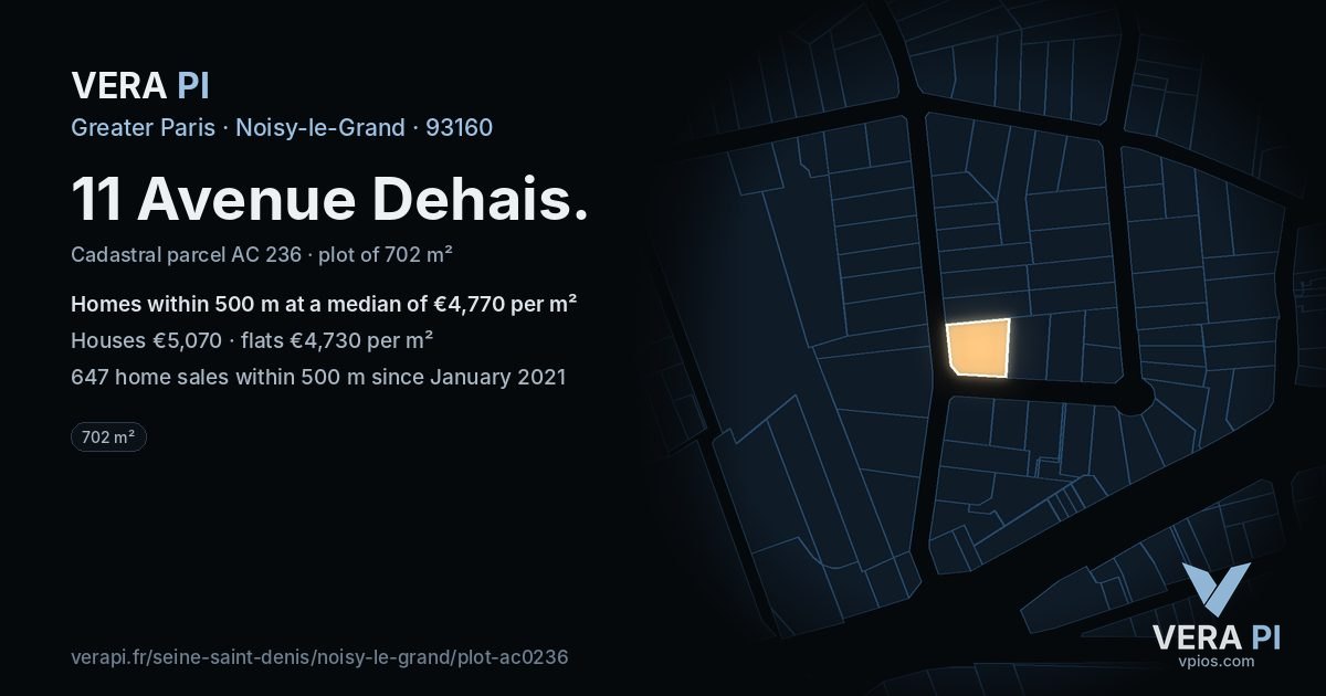 11 Avenue Dehais, Noisy-le-Grand at night – the plot lit, the parcels around coloured by the prices near them