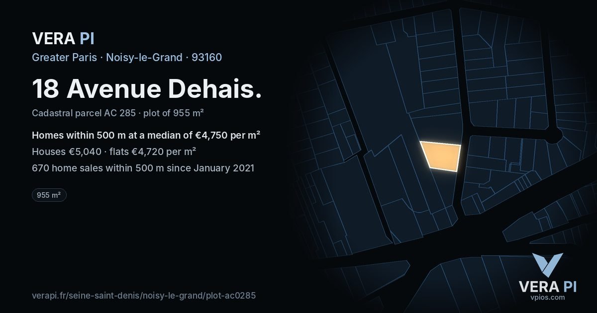 18 Avenue Dehais, Noisy-le-Grand at night – the plot lit, the parcels around coloured by the prices near them