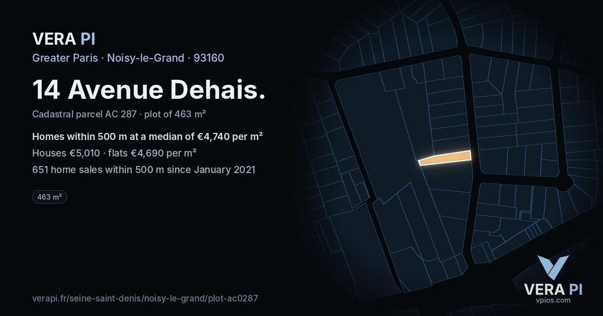 14 Avenue Dehais, Noisy-le-Grand at night – the plot lit, the parcels around coloured by the prices near them