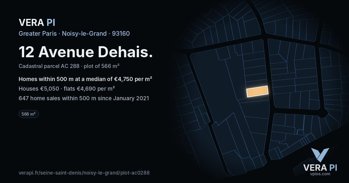 12 Avenue Dehais, Noisy-le-Grand at night – the plot lit, the parcels around coloured by the prices near them