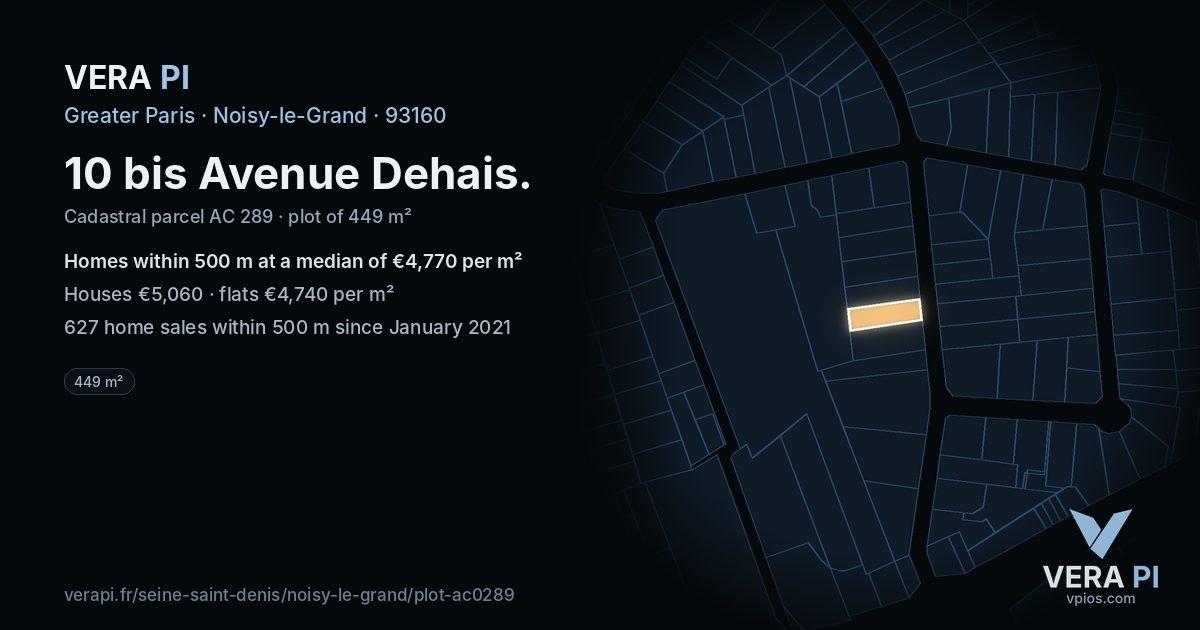 10 bis Avenue Dehais, Noisy-le-Grand at night – the plot lit, the parcels around coloured by the prices near them