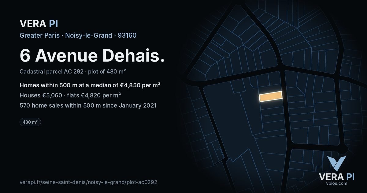6 Avenue Dehais, Noisy-le-Grand at night – the plot lit, the parcels around coloured by the prices near them