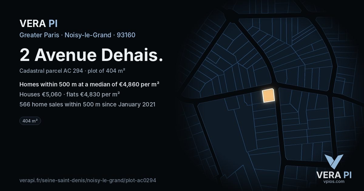 2 Avenue Dehais, Noisy-le-Grand at night – the plot lit, the parcels around coloured by the prices near them