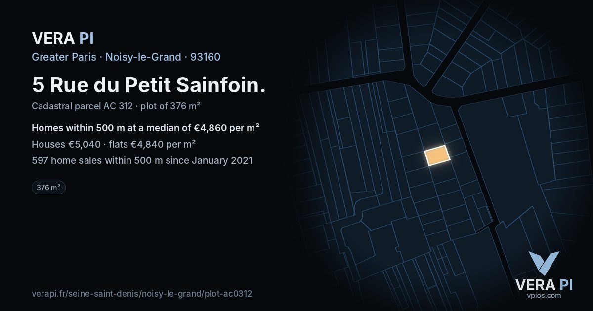 5 Rue du Petit Sainfoin, Noisy-le-Grand at night – the plot lit, the parcels around coloured by the prices near them