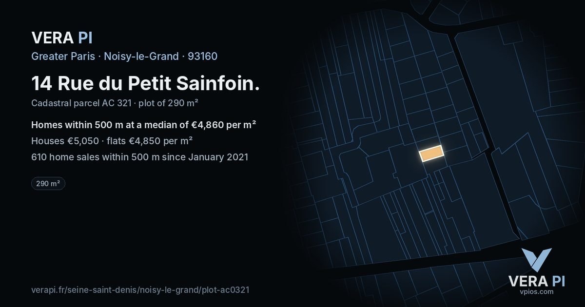 14 Rue du Petit Sainfoin, Noisy-le-Grand at night – the plot lit, the parcels around coloured by the prices near them