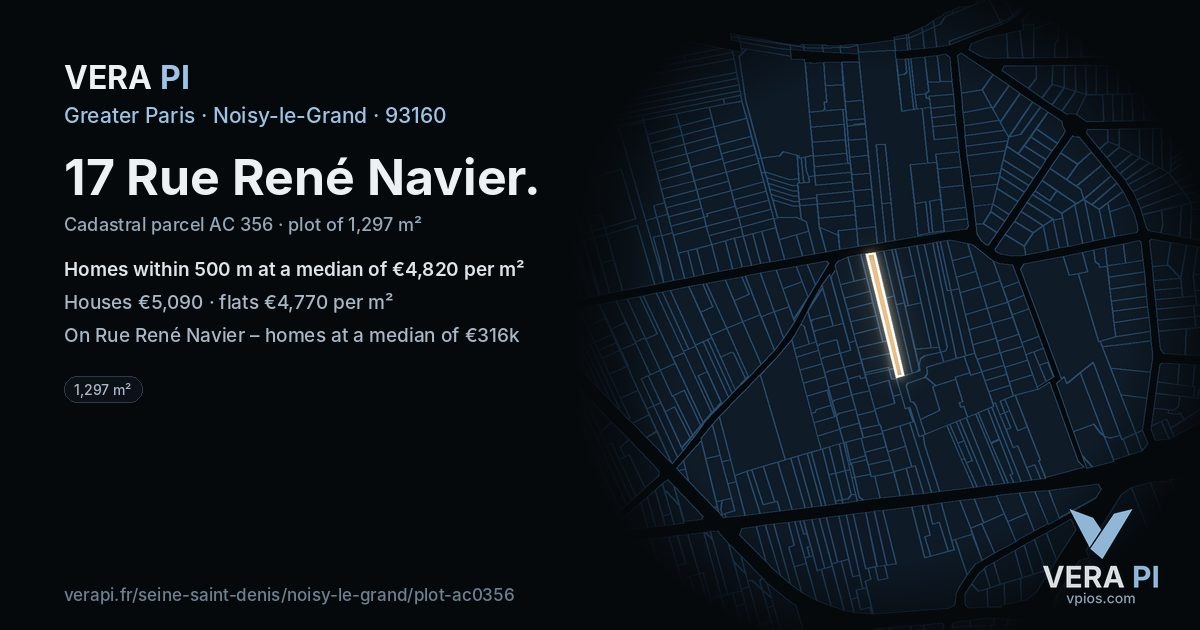 17 Rue René Navier, Noisy-le-Grand at night – the plot lit, the parcels around coloured by the prices near them