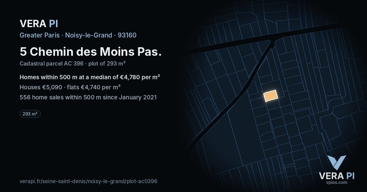 5 Chemin des Moins Pas, Noisy-le-Grand at night – the plot lit, the parcels around coloured by the prices near them