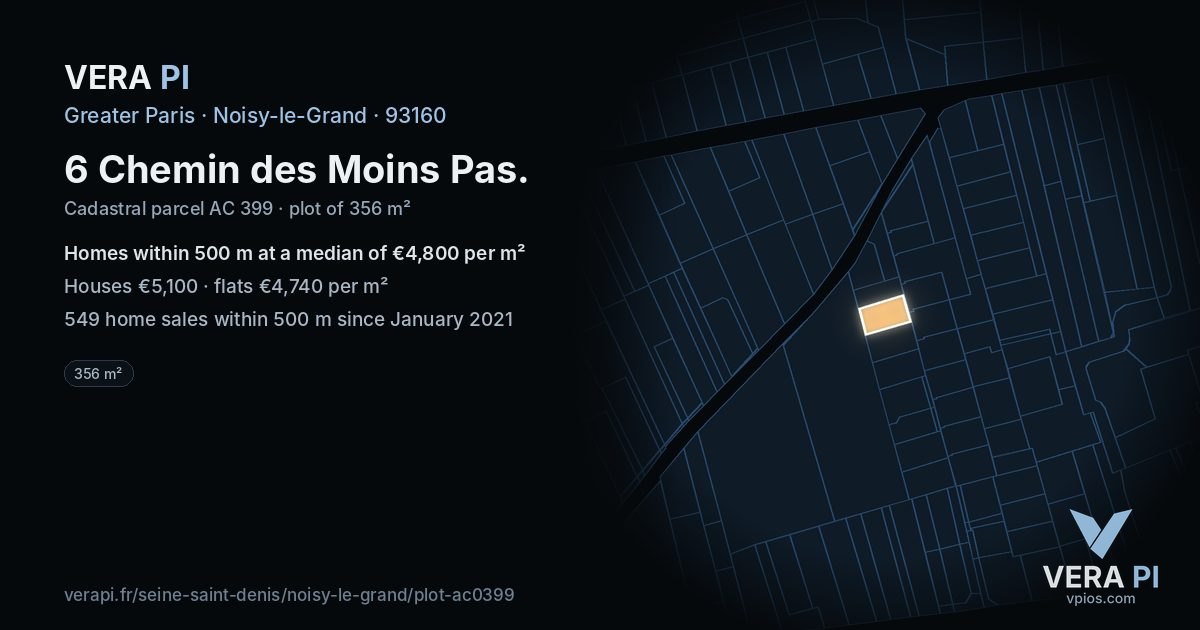 6 Chemin des Moins Pas, Noisy-le-Grand at night – the plot lit, the parcels around coloured by the prices near them