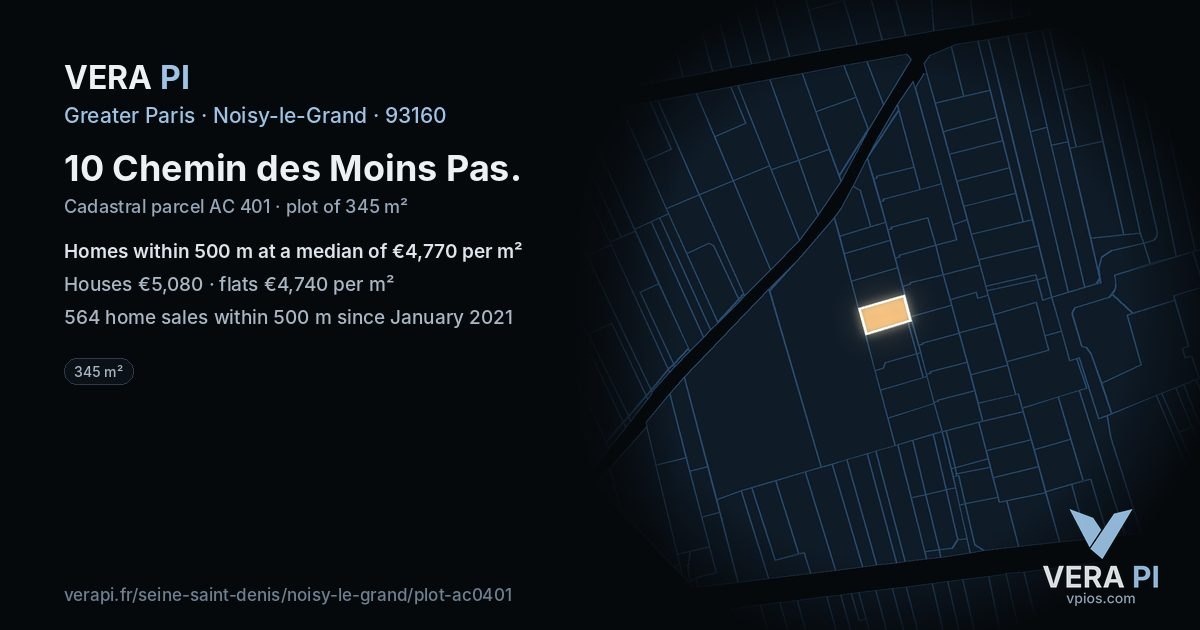 10 Chemin des Moins Pas, Noisy-le-Grand at night – the plot lit, the parcels around coloured by the prices near them