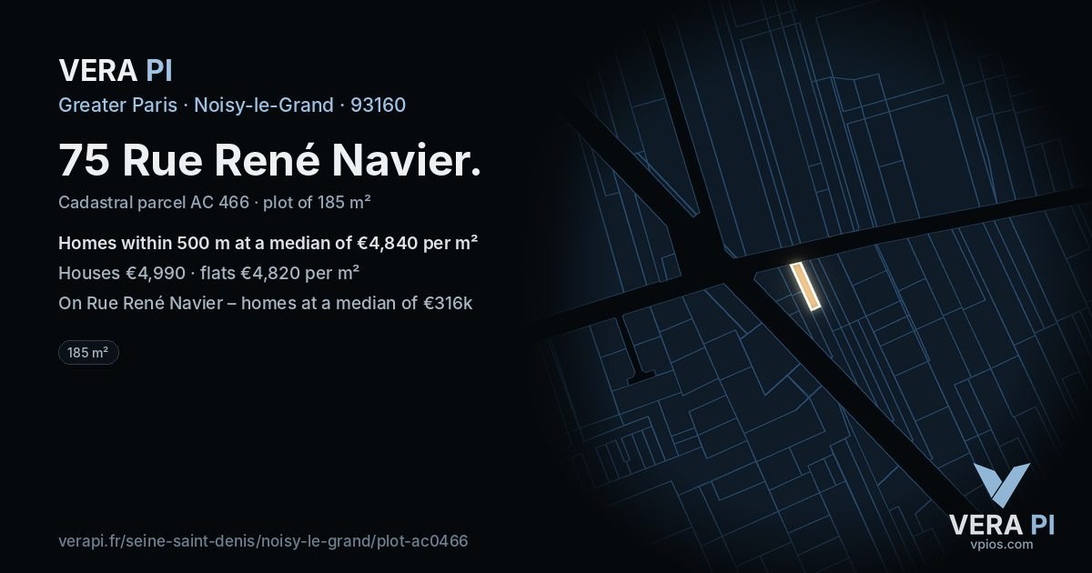 75 Rue René Navier, Noisy-le-Grand at night – the plot lit, the parcels around coloured by the prices near them