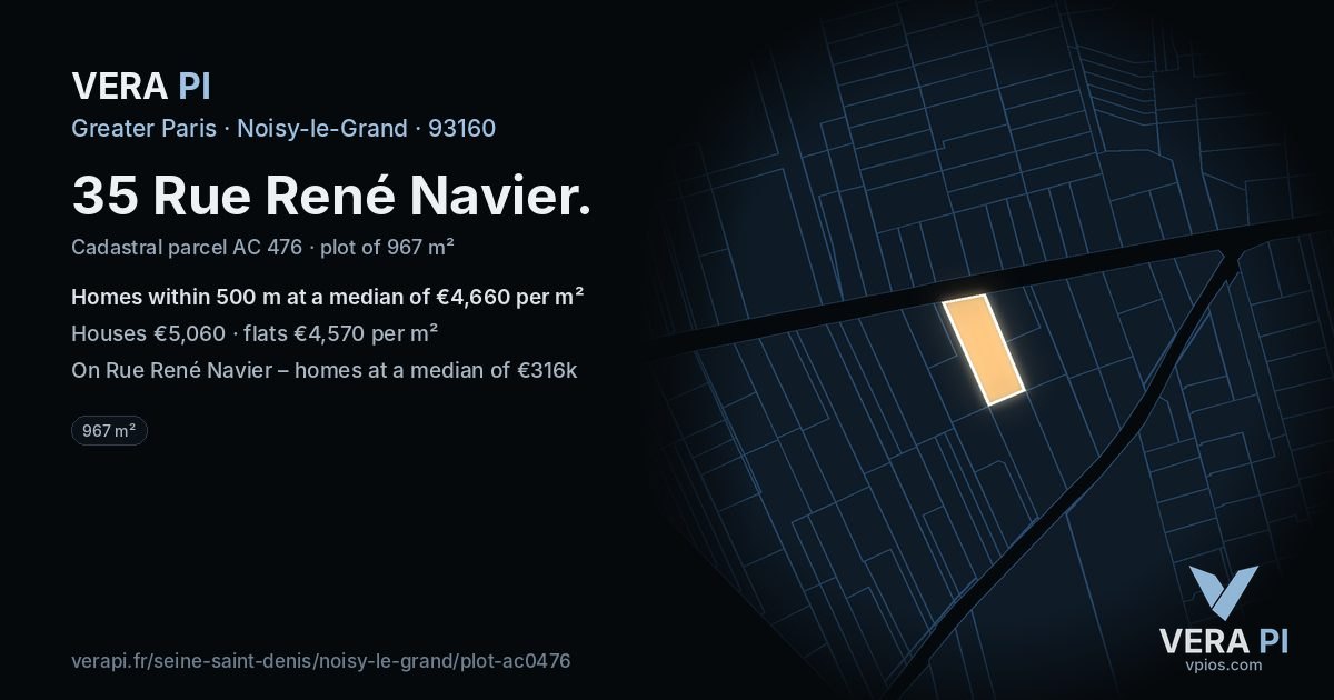 35 Rue René Navier, Noisy-le-Grand at night – the plot lit, the parcels around coloured by the prices near them