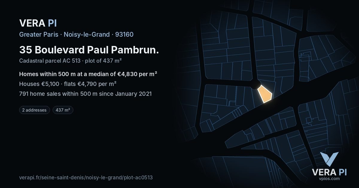 35 Boulevard Paul Pambrun, Noisy-le-Grand at night – the plot lit, the parcels around coloured by the prices near them