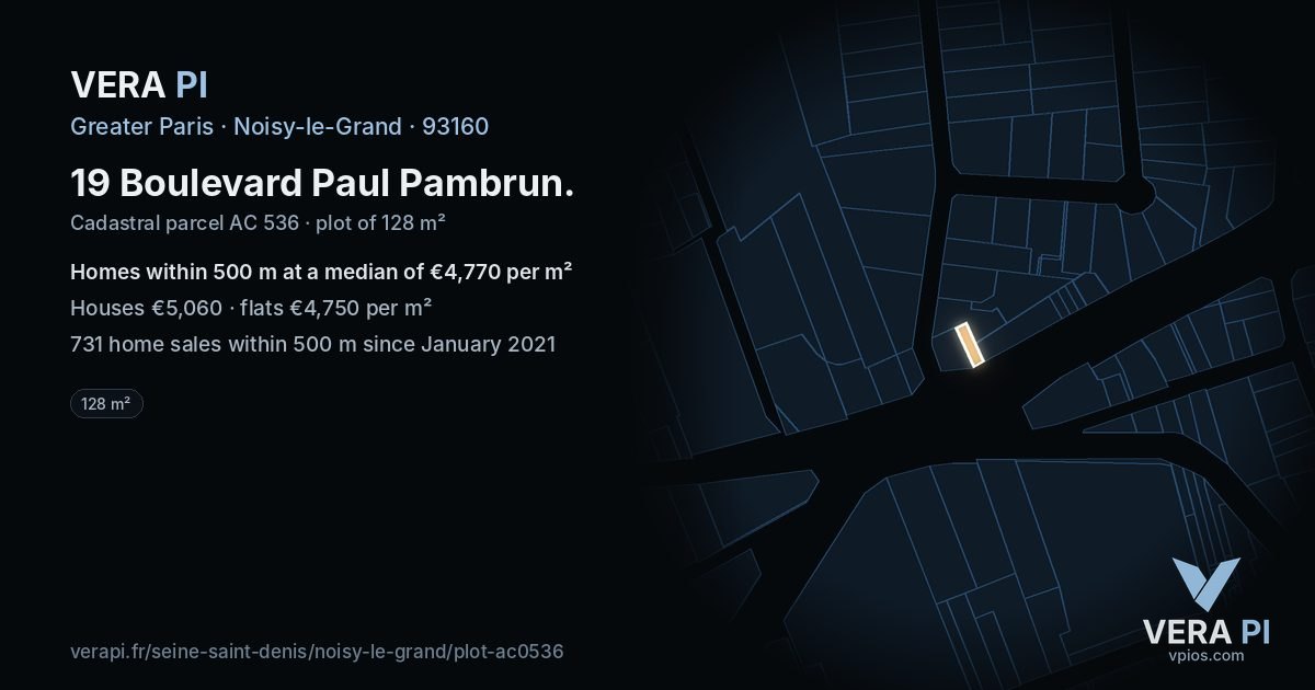 19 Boulevard Paul Pambrun, Noisy-le-Grand at night – the plot lit, the parcels around coloured by the prices near them