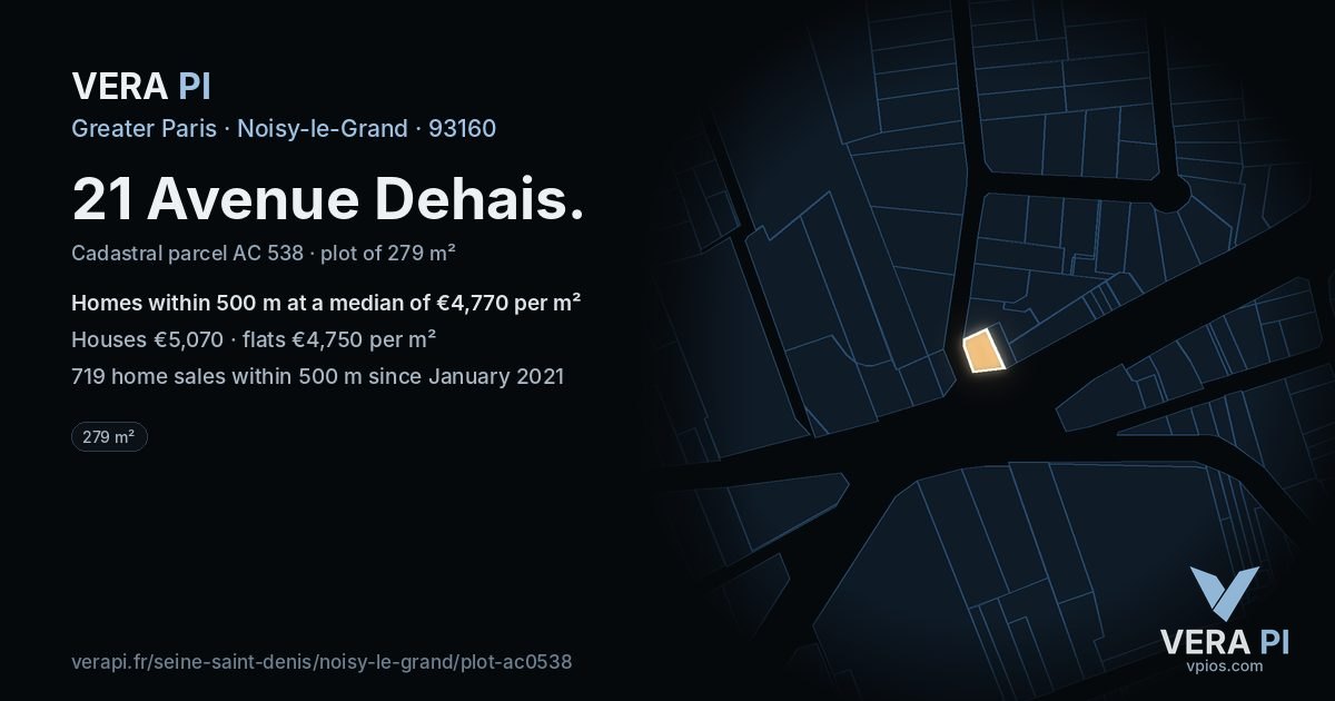 21 Avenue Dehais, Noisy-le-Grand at night – the plot lit, the parcels around coloured by the prices near them