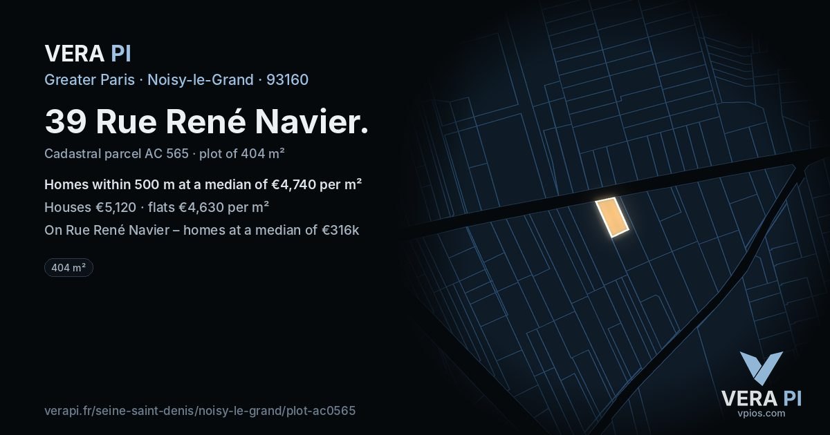 39 Rue René Navier, Noisy-le-Grand at night – the plot lit, the parcels around coloured by the prices near them