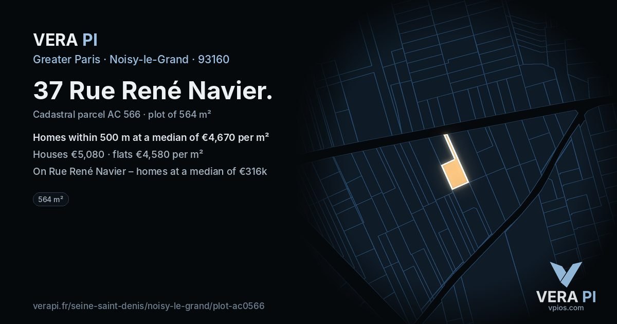 37 Rue René Navier, Noisy-le-Grand at night – the plot lit, the parcels around coloured by the prices near them
