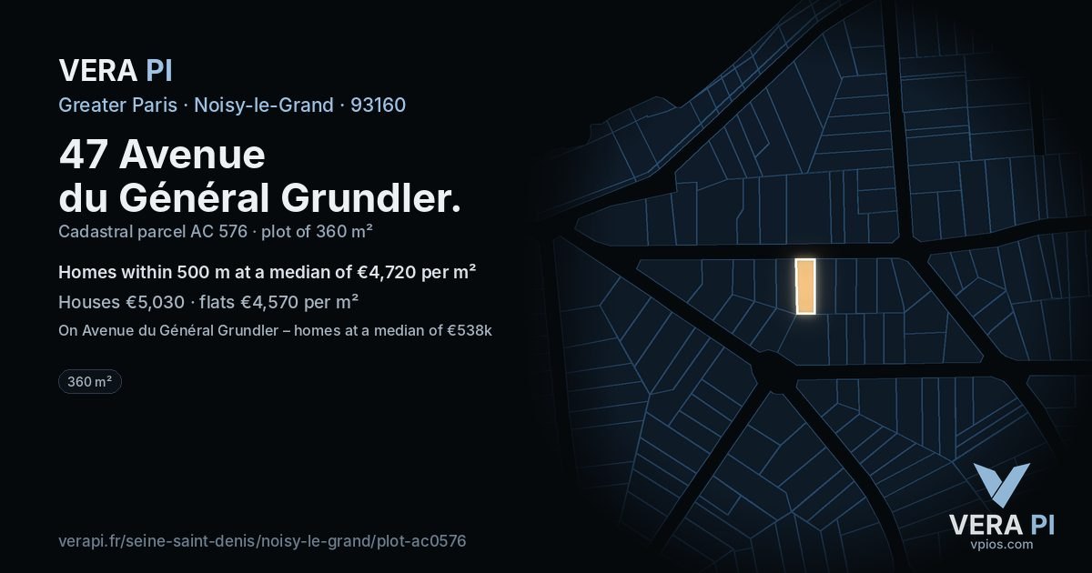 47 Avenue du Général Grundler, Noisy-le-Grand at night – the plot lit, the parcels around coloured by the prices near them