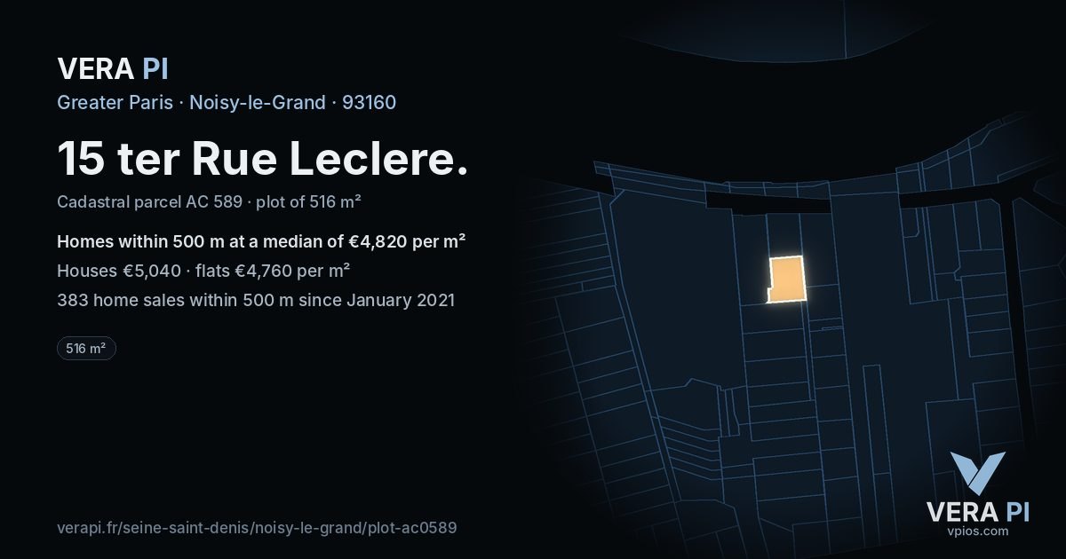 15 ter Rue Leclere, Noisy-le-Grand at night – the plot lit, the parcels around coloured by the prices near them