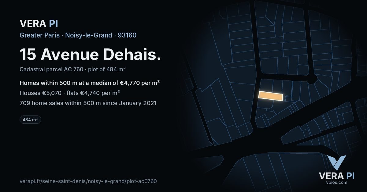 15 Avenue Dehais, Noisy-le-Grand at night – the plot lit, the parcels around coloured by the prices near them