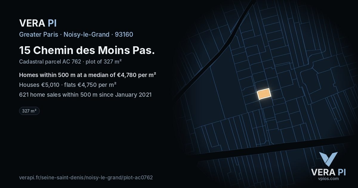 15 Chemin des Moins Pas, Noisy-le-Grand at night – the plot lit, the parcels around coloured by the prices near them