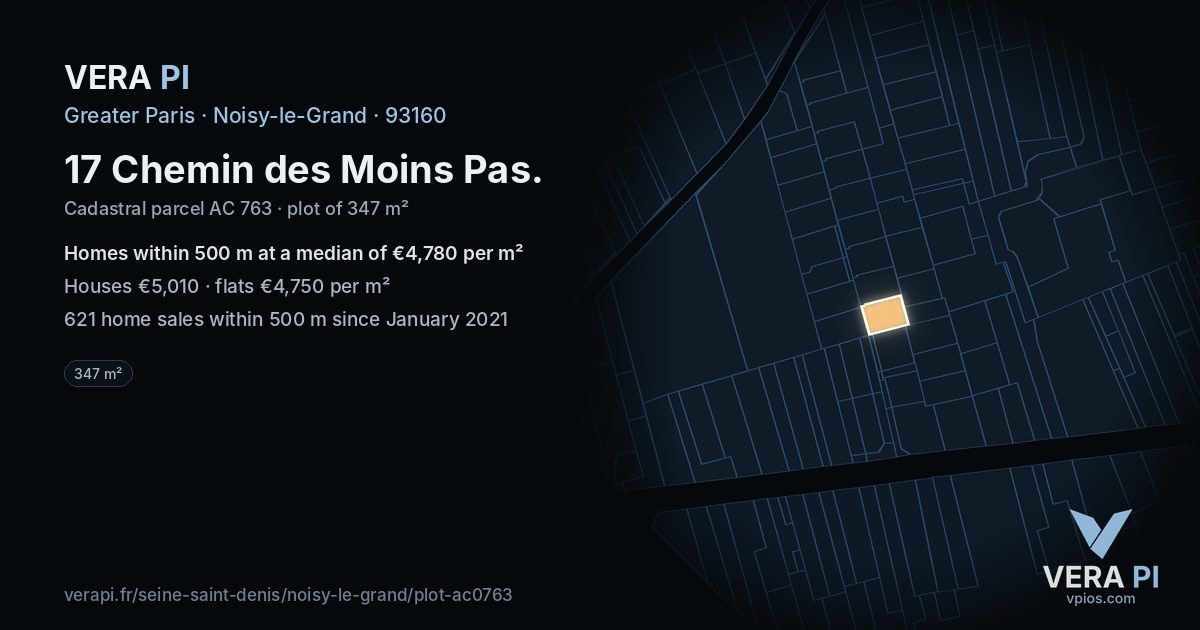 17 Chemin des Moins Pas, Noisy-le-Grand at night – the plot lit, the parcels around coloured by the prices near them