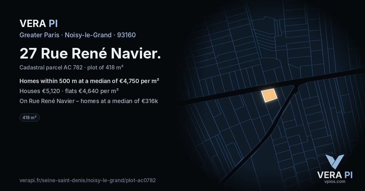 27 Rue René Navier, Noisy-le-Grand at night – the plot lit, the parcels around coloured by the prices near them