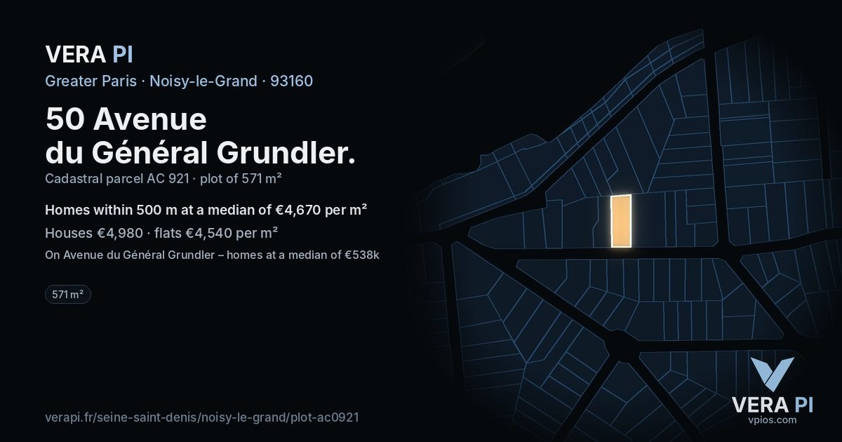 50 Avenue du Général Grundler, Noisy-le-Grand at night – the plot lit, the parcels around coloured by the prices near them